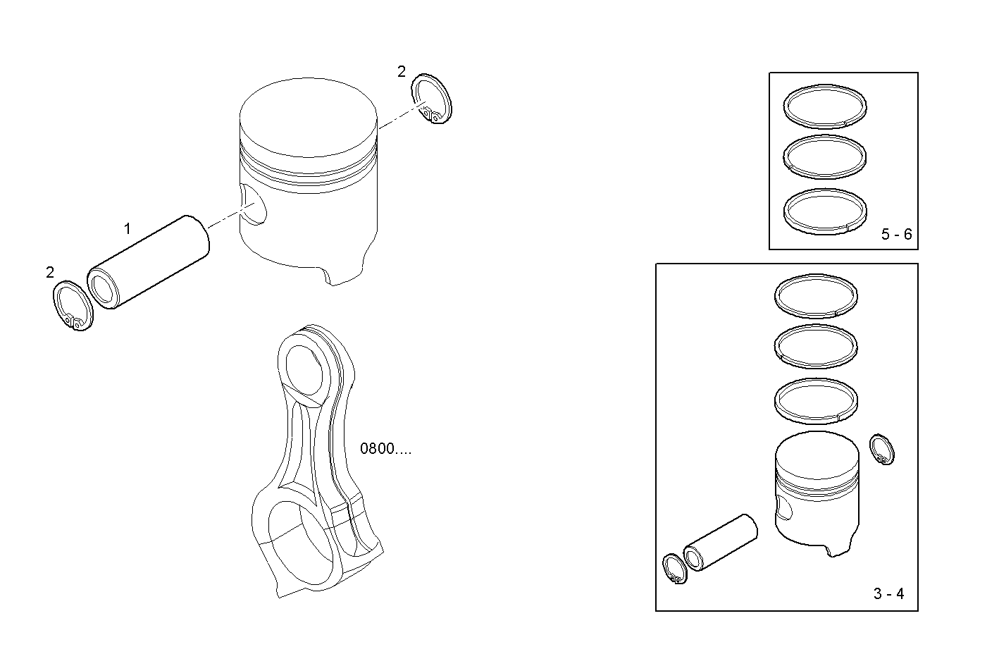 PISTON ASSY - PISTON RINGS - PISTON PIN parts diagram
