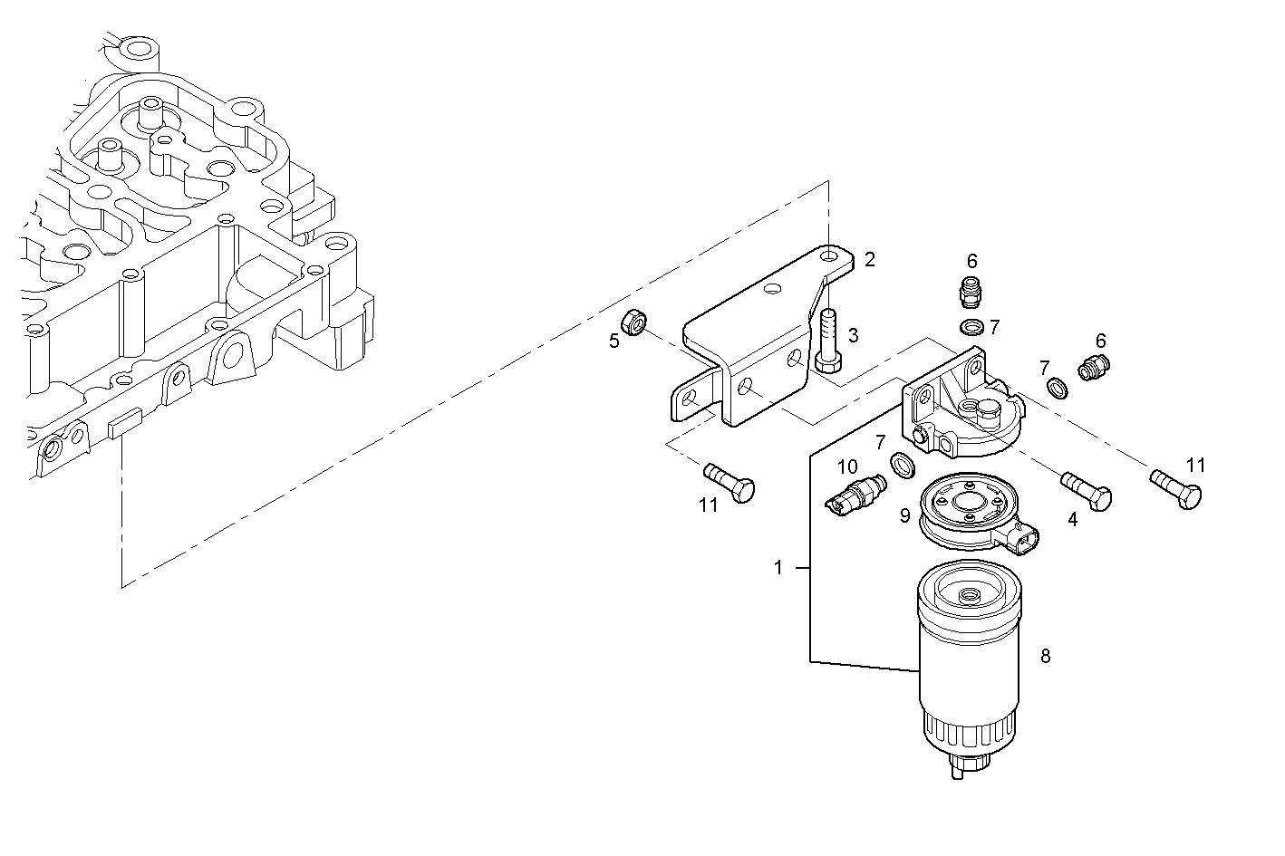 FUEL FILTER - F4BE0454A*D601 NEF 4 mechanic. - TIER 2 parts diagram