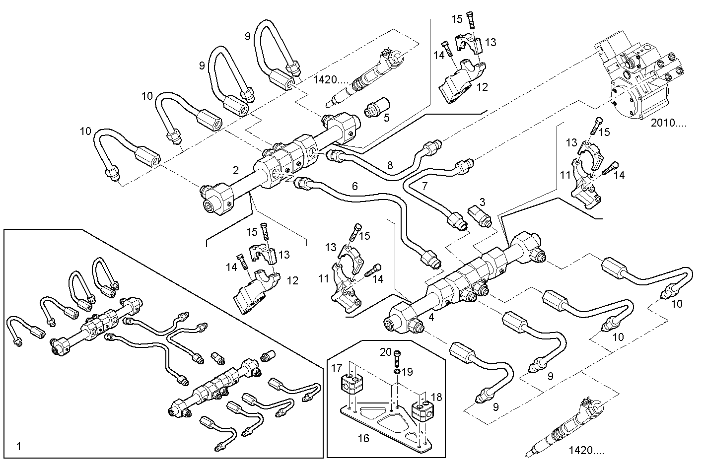 INJECTION PIPES - V08ENTM75.10B210 VECTOR 8 parts diagram
