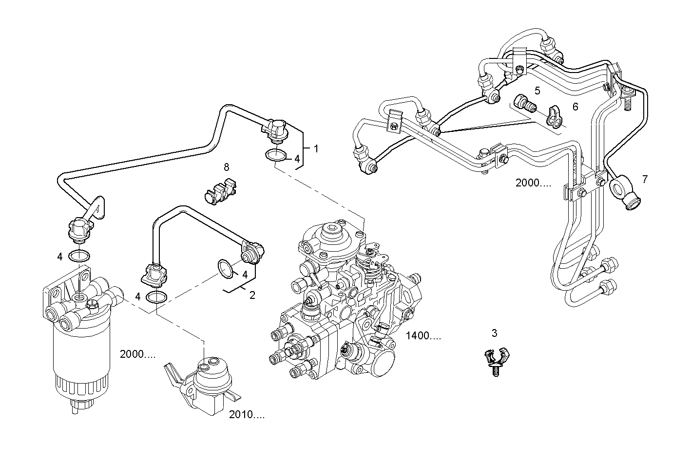 FUEL LINES - F4BE0454A*D601 NEF 4 mechanic. - TIER 2 parts diagram