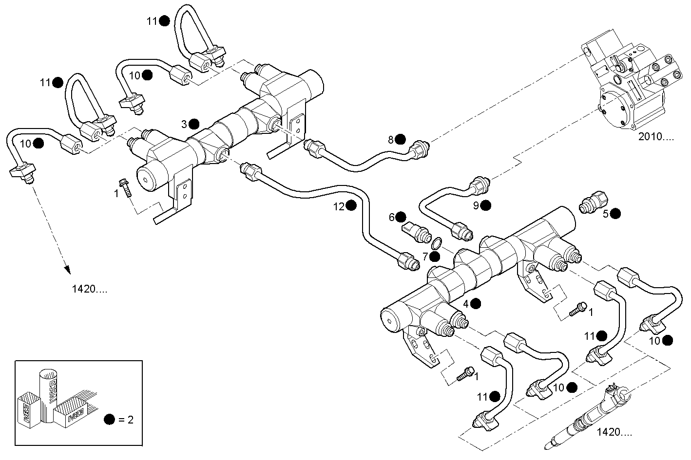 DOUBLE WALL INJECTION PIPES - FVAE2884AB201 VECTOR 8 parts diagram
