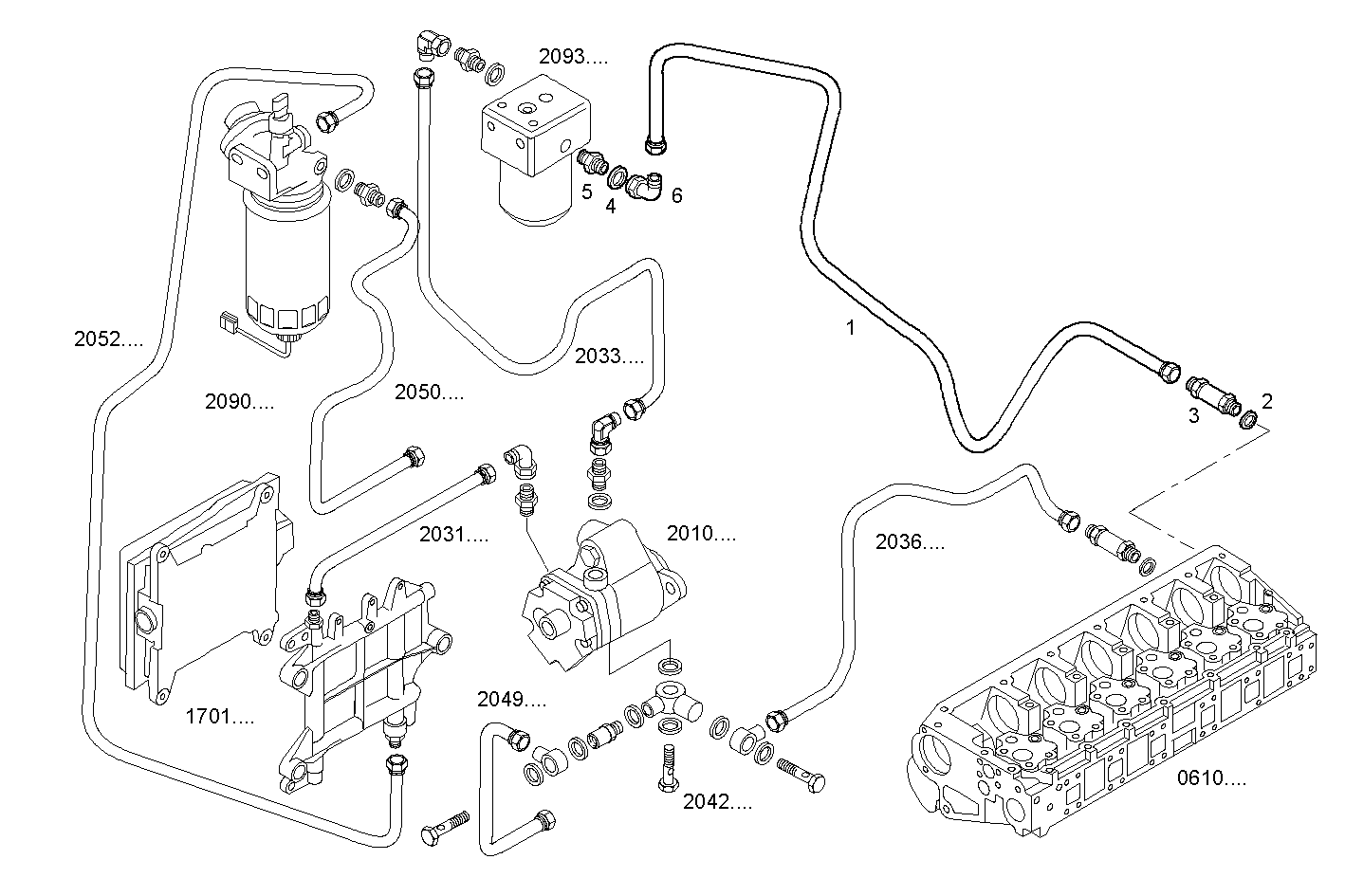 FUEL LINES - FILTER TO CYLINDER HEAD - F2BE0682F*B403 CURSOR 8 - EURO 3 parts diagram