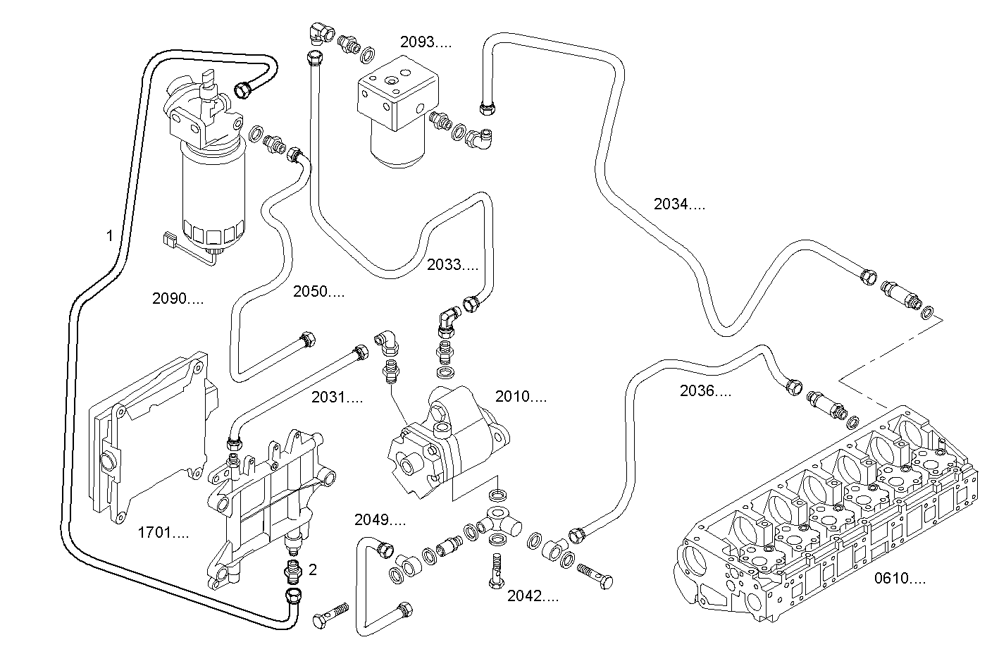 FUEL LINES - PREFILTER TO E.C.U. - C78ENTC25.00A003 CURSOR 8 - EURO 3 parts diagram