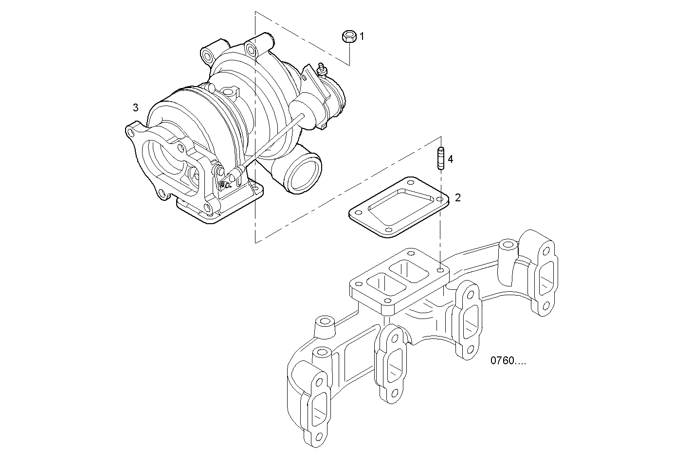 TURBOCHARGER - F4GE0457A*B600 NEF 4 mechanic. parts diagram