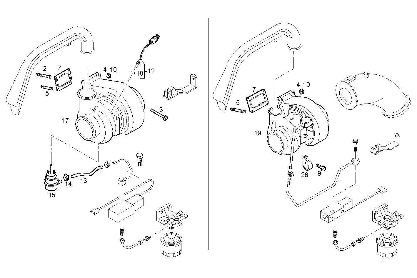TURBOCHARGER - F2BE0681A*BC13 CURSOR 8 - EURO 3 parts diagram