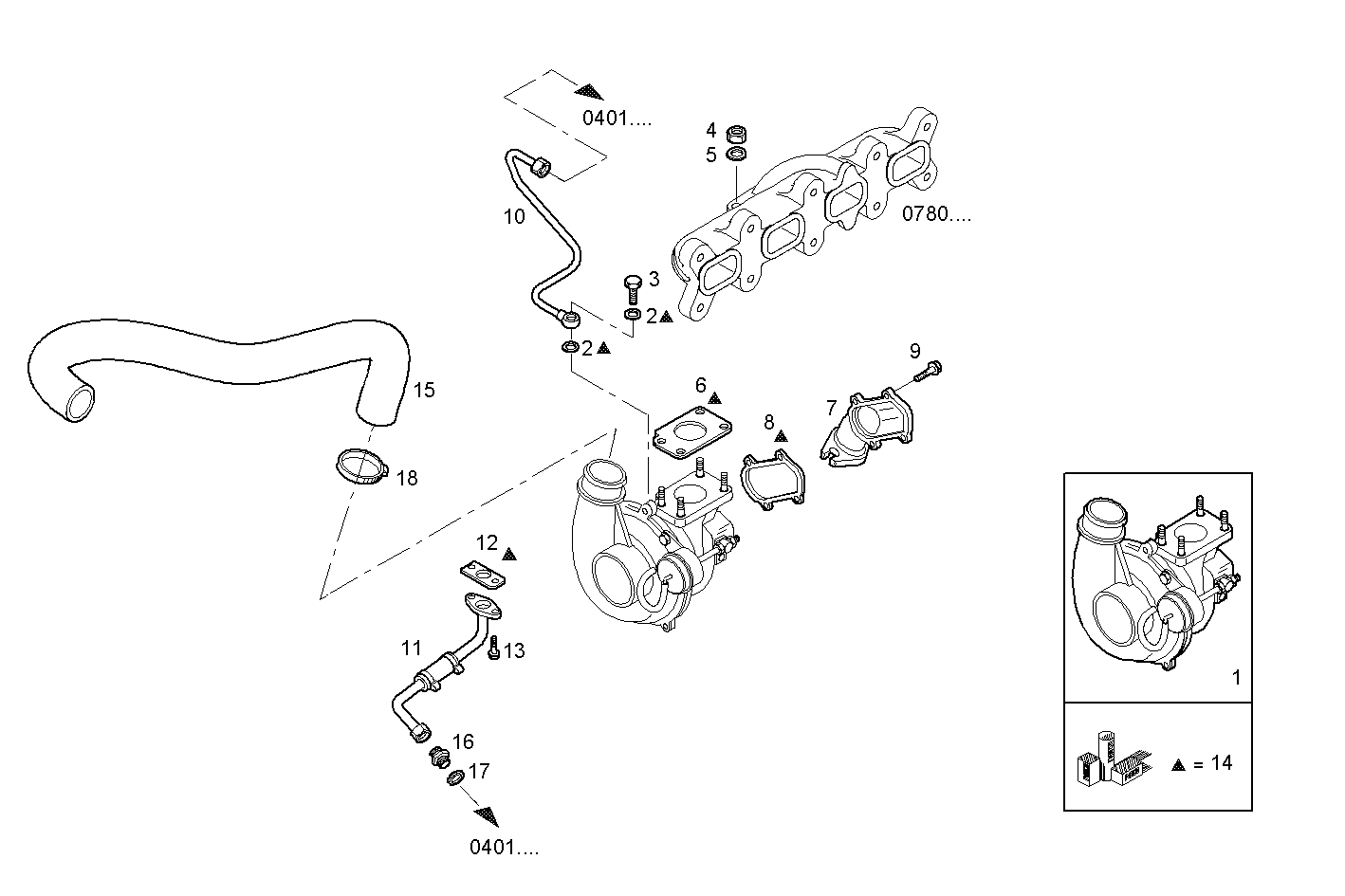 TURBOCHARGER - F1AE0481L*A001 SOFIM HPI 2.3L - TIER 2 parts diagram