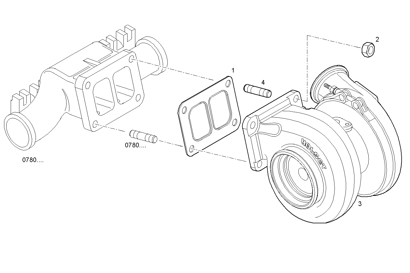 TURBOCHARGER - F3AE9685A*E001 CURSOR 10 - TIER 3 parts diagram