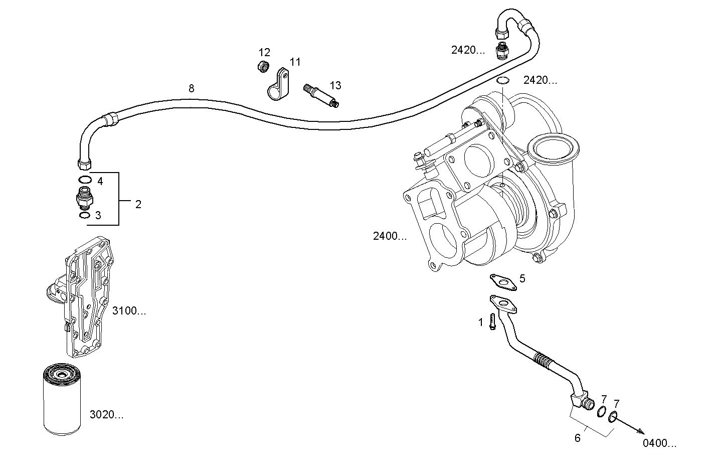 LUBE OIL LINES - F4AE0481C*C102 NEF 4 electron. - EURO 3 parts diagram