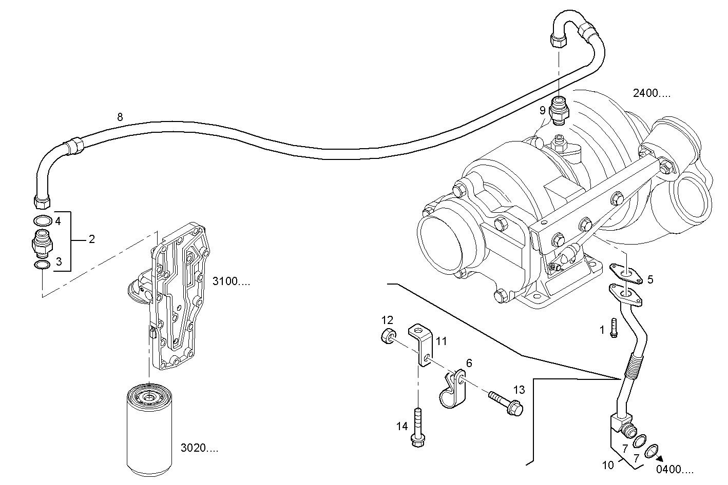 TURBOCHARGER OIL LINES - F4GE0484C*D602 NEF 4 mechanic. - TIER 2 parts diagram