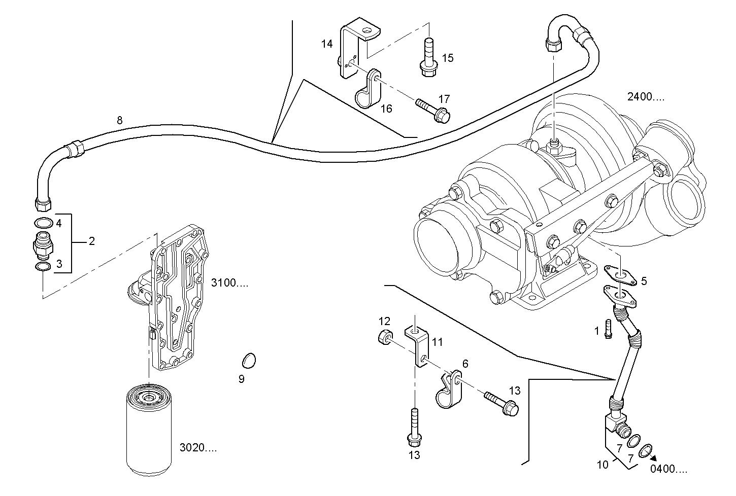 TURBOCHARGER OIL LINES - GENEF200E.A71M NEF 6 electron. parts diagram