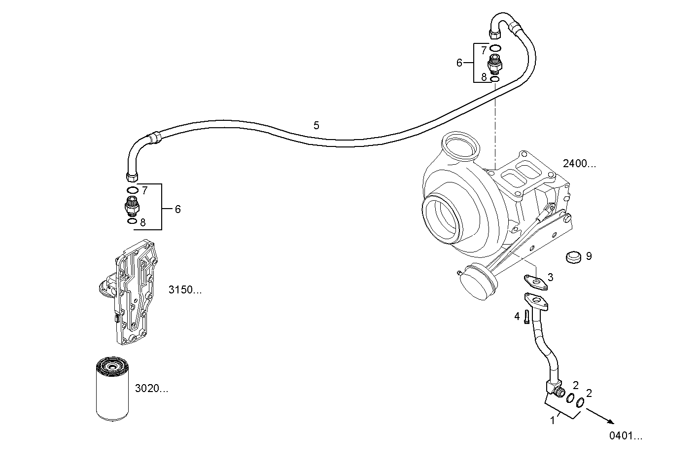TURBOCHARGER OIL LINES - F4BE0647A*B100 NEF 6 CNG parts diagram