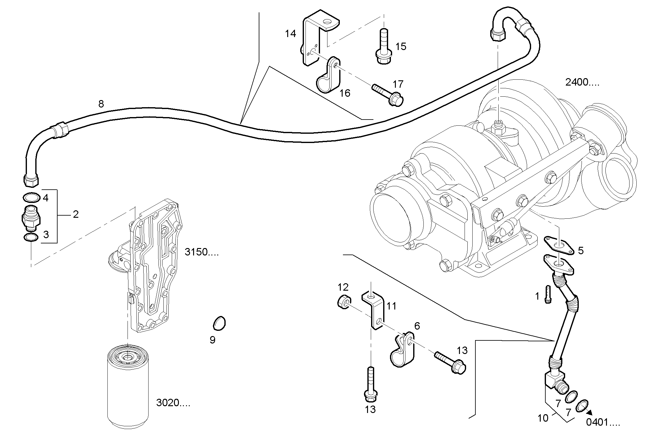 TURBOCHARGER OIL LINES - GENEF125M.A001 NEF 6 mechanic. parts diagram