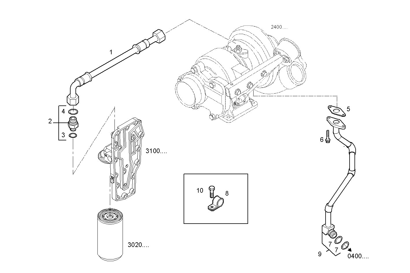 TURBOCHARGER OIL LINES - N67MNTF42.10 NEF 6 mechanic. parts diagram