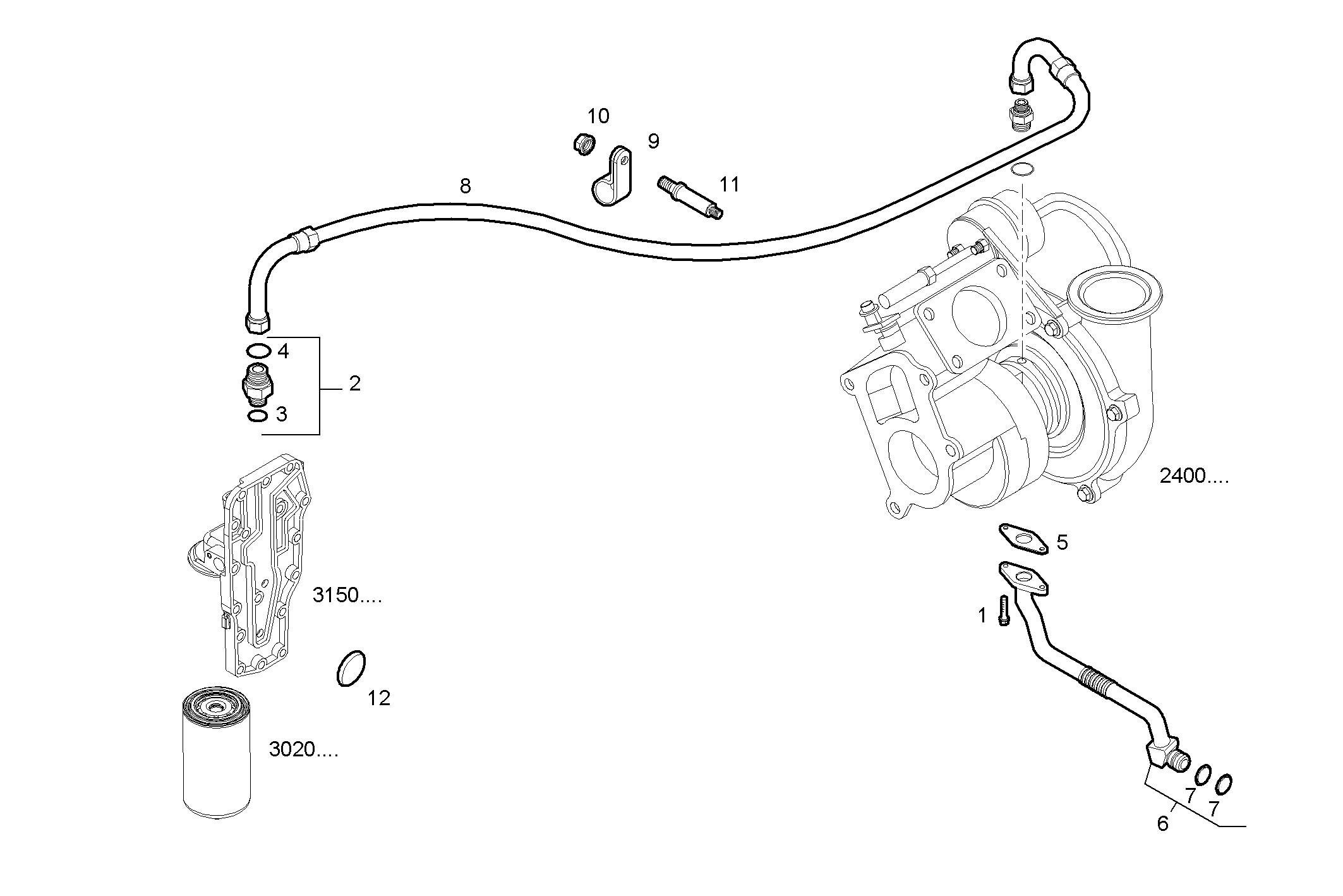 TURBOCHARGER OIL LINES - F4AE0682H*C105 NEF 6 electron. - EURO 3 parts diagram