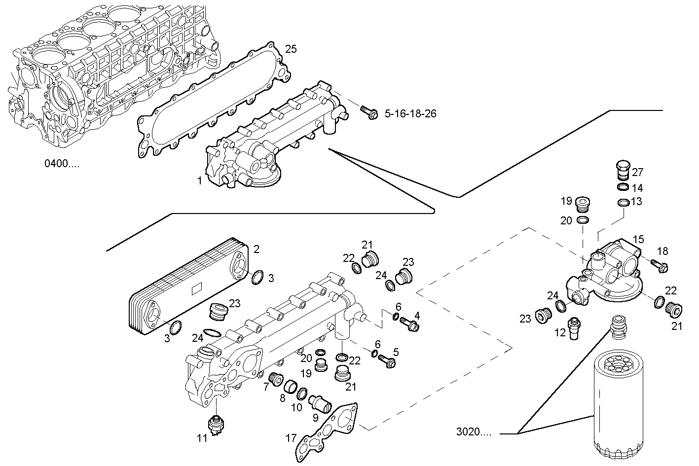 OIL - WATER HEAT EXCHANGER - F2BE0684B*B131 CURSOR 8 - TIER 2 parts diagram