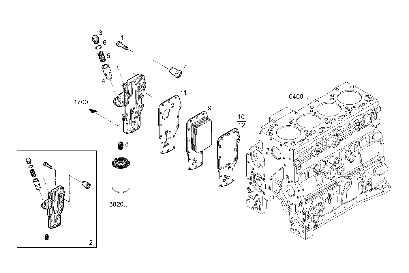 OIL - WATER HEAT EXCHANGER - F4AE0481C*C102 NEF 4 electron. - EURO 3 parts diagram
