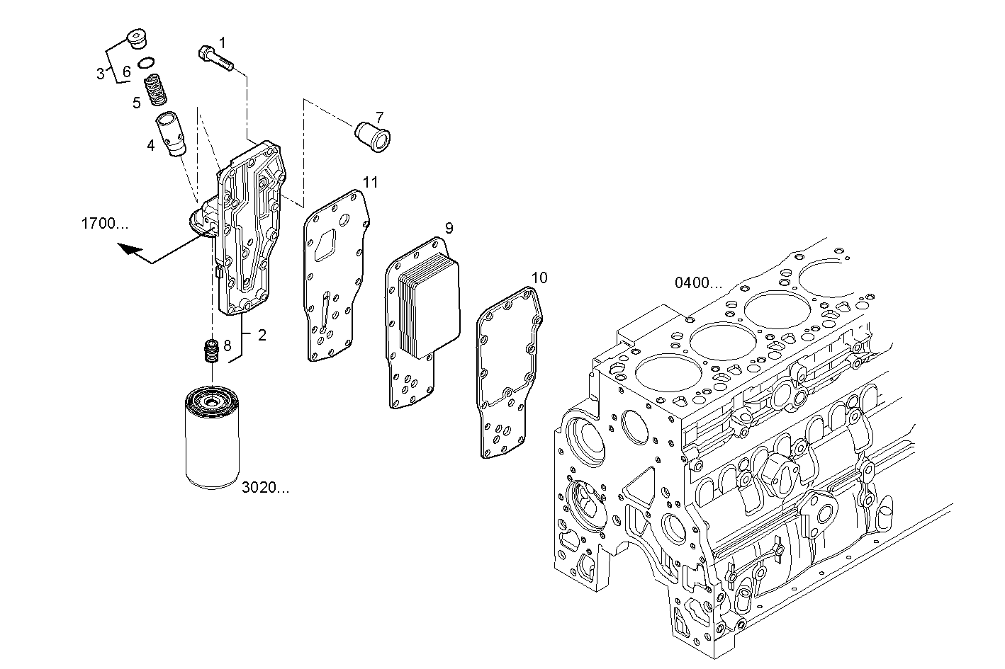 OIL - WATER HEAT EXCHANGER - F4AE0481A*C106 NEF 4 electron. - EURO 3 parts diagram