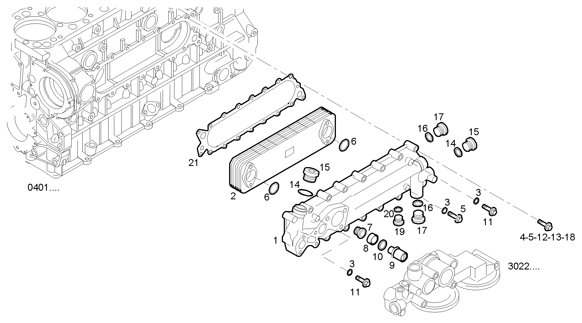 OIL - WATER HEAT EXCHANGER - F3BE9687A*E001 CURSOR 13 - TIER 3 parts diagram