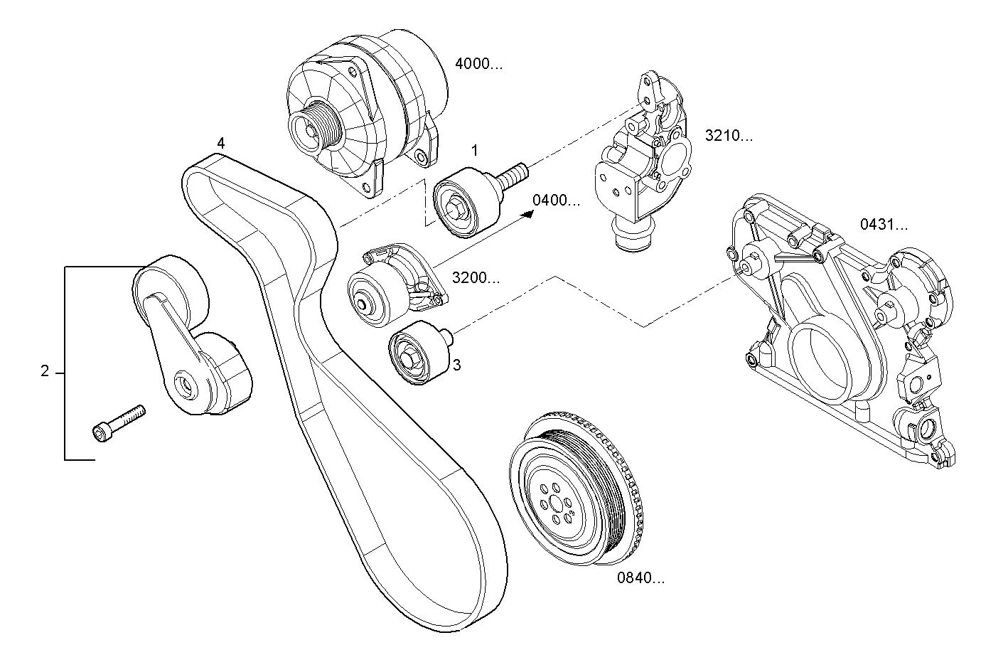PULLEYS AND BELTS - F4AE0481A*C103 NEF 4 electron. - EURO 3 parts diagram