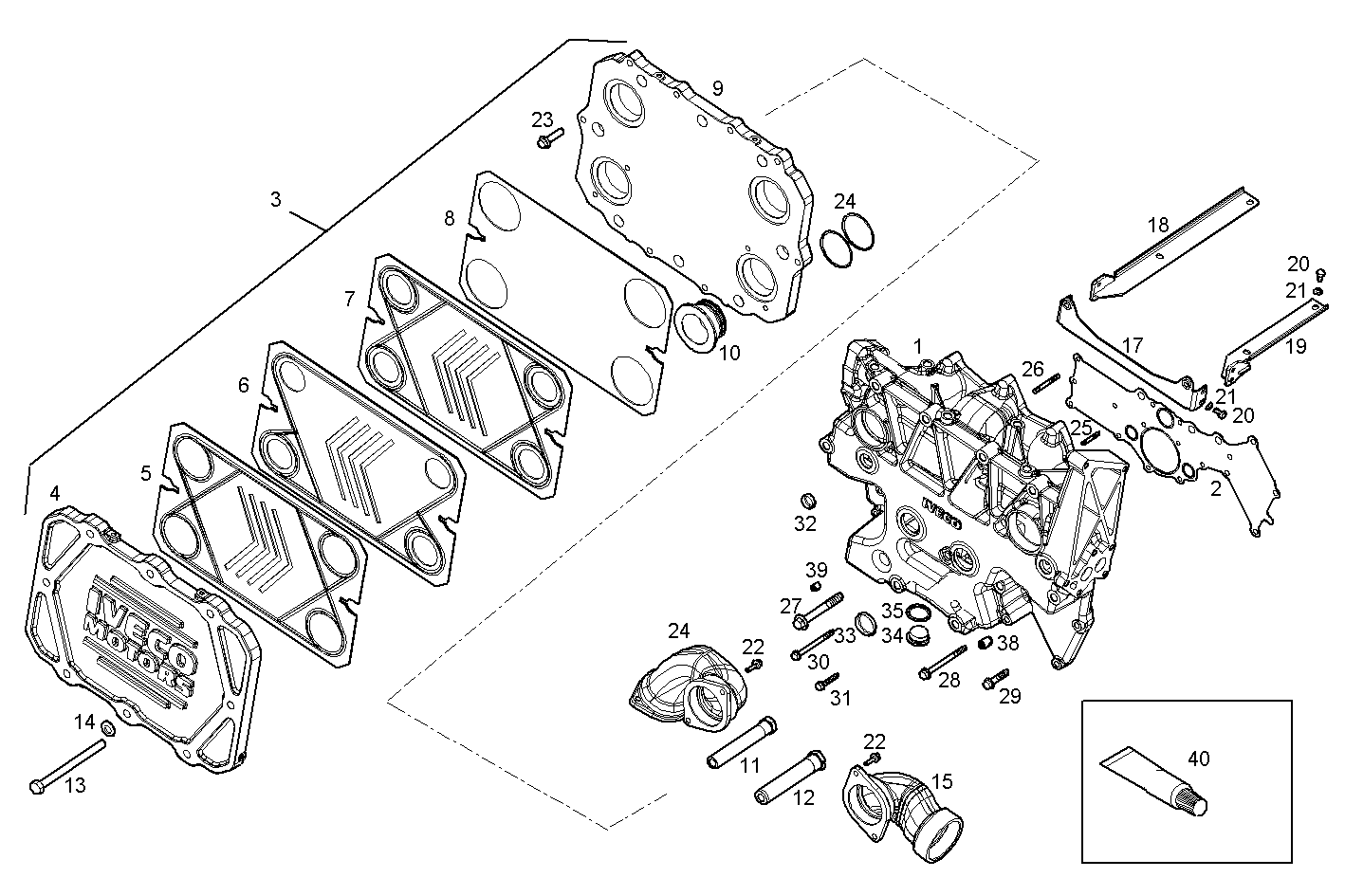 FRESH WATER - SEA WATER HEAT EXCHANGER - V08ENTM75.10B230 VECTOR 8 parts diagram