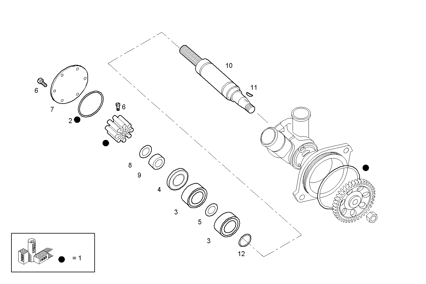 SEA WATER PUMP (COMPONENTS) - N67MNAM15.01 NEF 6 mechanic. parts diagram