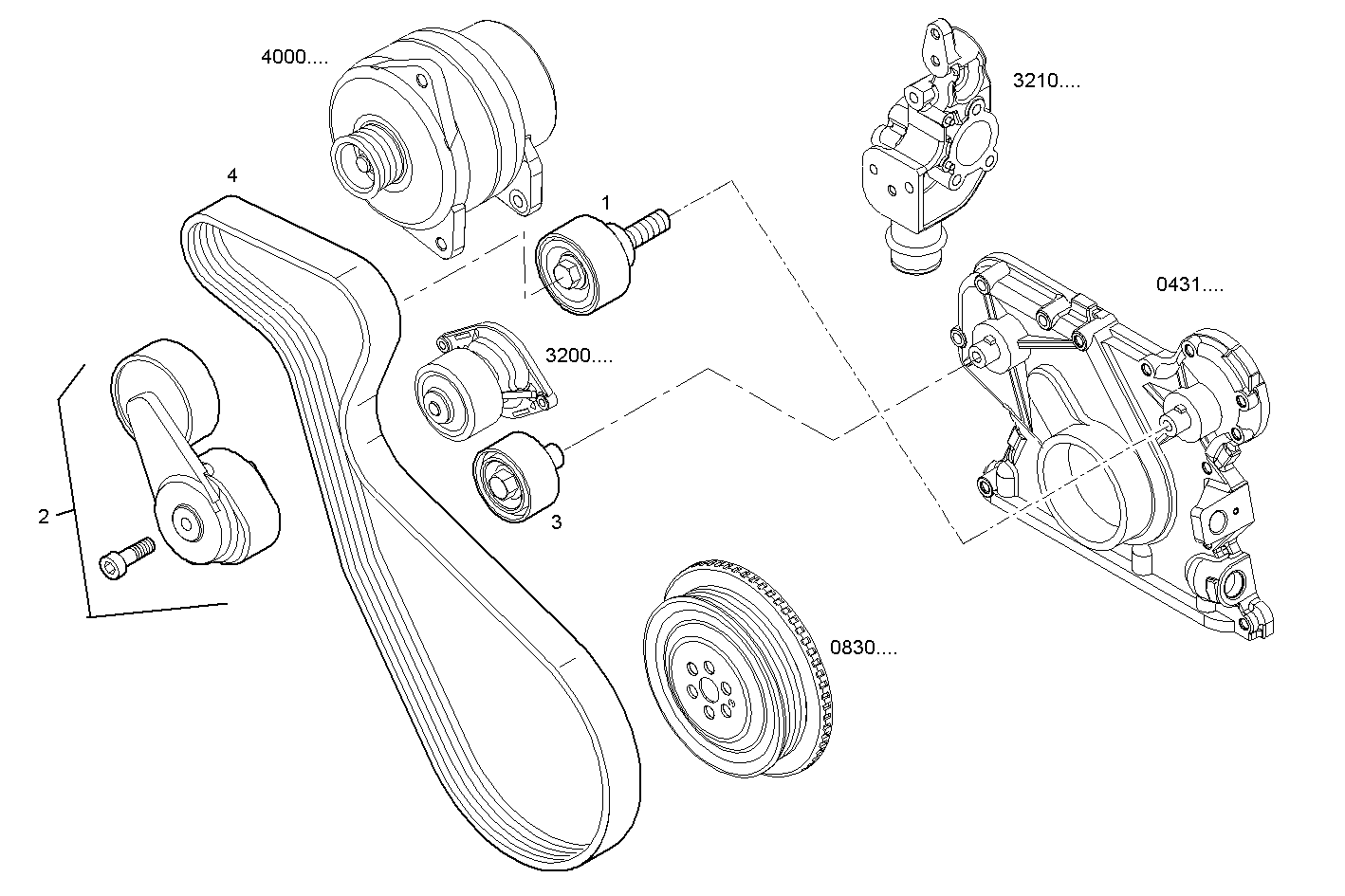 WATER PUMP DRIVE - F4AE3682F*P100 NEF 6 electron. - EURO 4 parts diagram