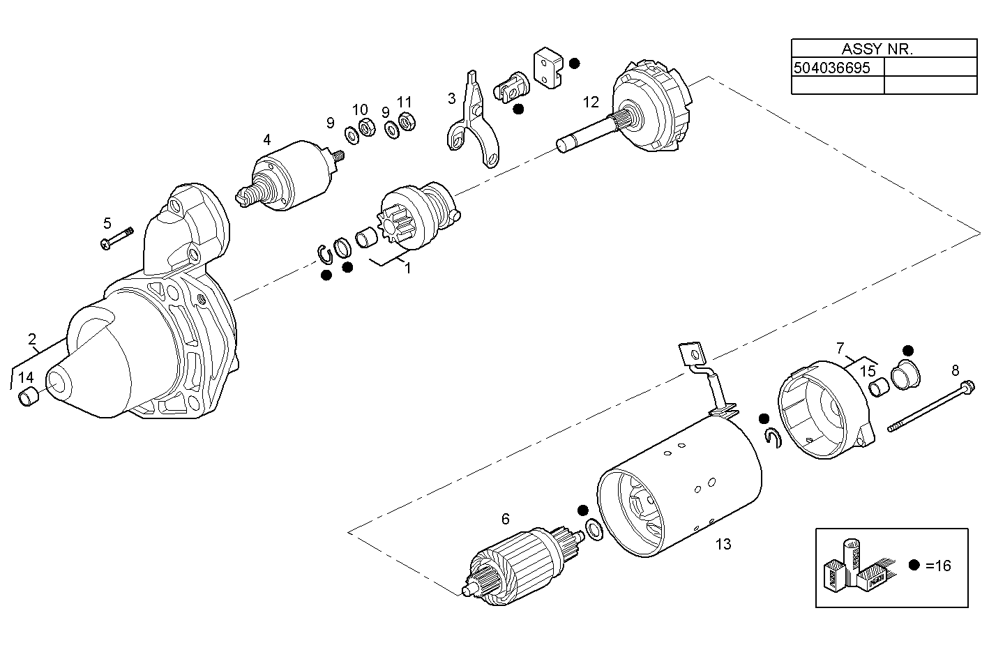 STARTER MOTOR (COMPONENTS) - GENEF200E.A552 NEF 6 electron. parts diagram