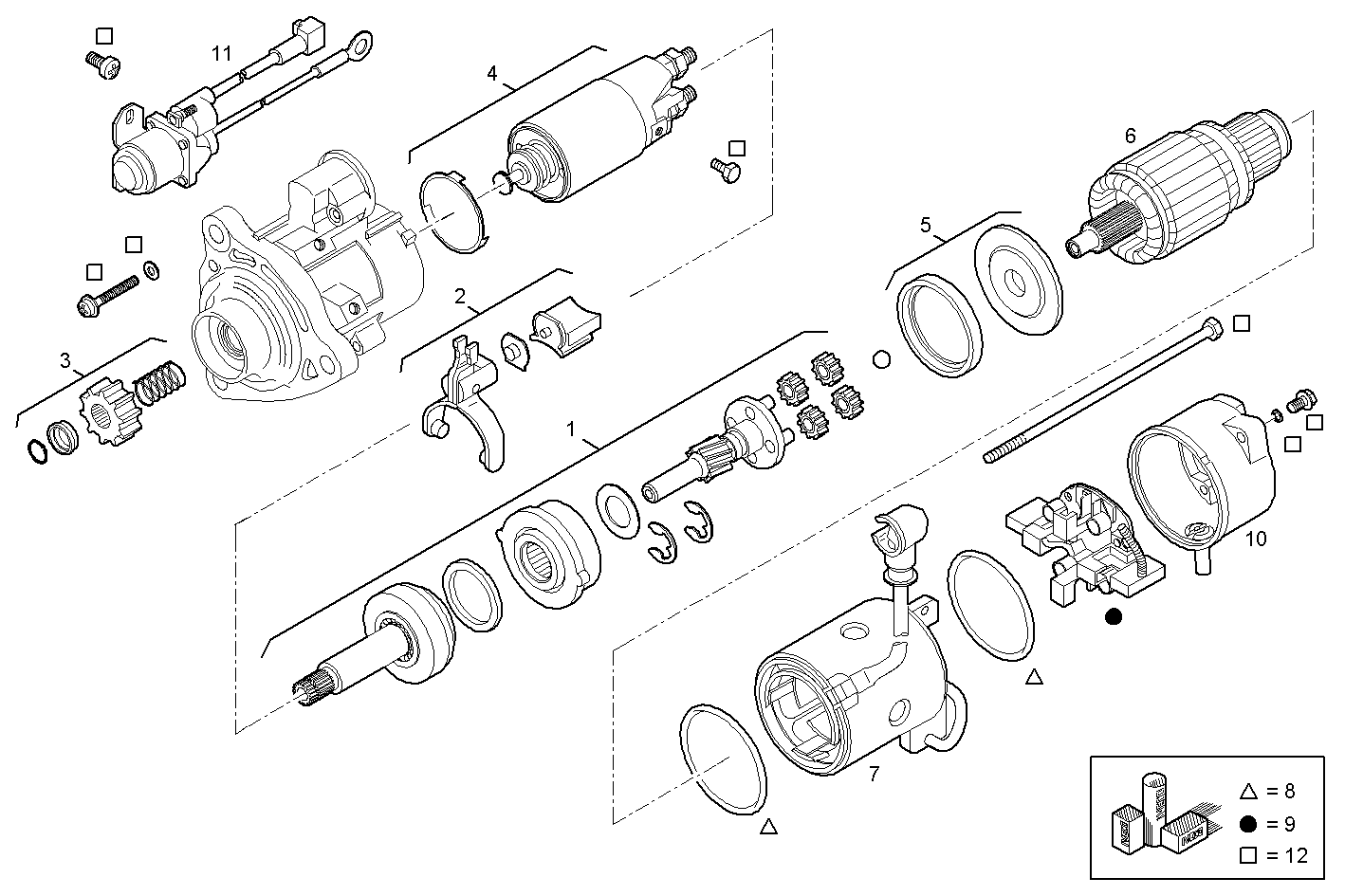 STARTER MOTOR (COMPONENTS) - CURSOR13TE3.A003 CURSOR 13 parts diagram