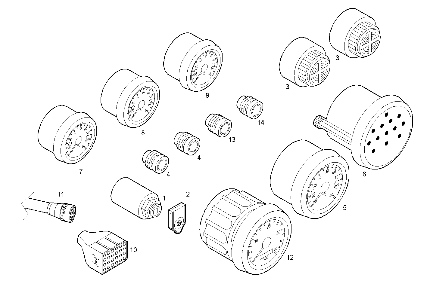 DOUBLE INSTRUMENTS KIT - 12V - - N40ENTM25.10 NEF 4 electron. parts diagram