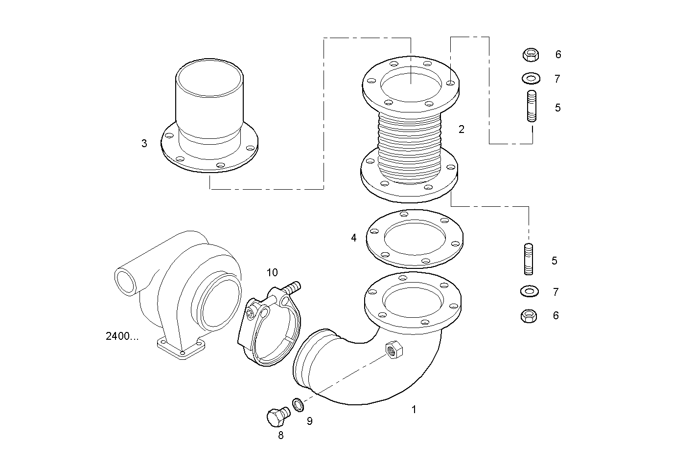 TURNING EXHAUST ELBOW WITH FLEXIBLE - PUC78ENTD20.00A100 CURSOR 8 - TIER 2 parts diagram