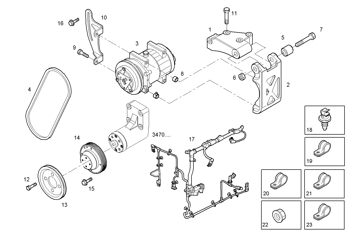 COMPRESSOR AIR CONDITIONING - N60ENTE20.00 NEF 6 electron. - TIER 2 parts diagram